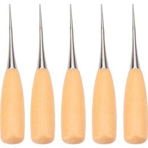 5Pcs/set Craft Awl Tool Wooden Handle Sewing Awl DIY Craft Stitch Needle Cone Die Stencils Canvas Shoes Repair Punch Awl Leather