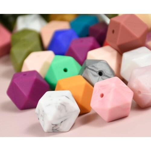 50pcs 17mm Hexagonal Silicone Teething Beads Food Grade Soft Baby Chewing Bead Teethers Accessories