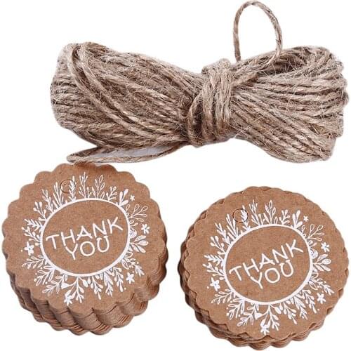 50pcs Thank You Kraft Gift Tags Wedding Party Paper Hang Tags Price Label Hang Tag Cards DIYPaper Gift Wrapping Wedding Favors