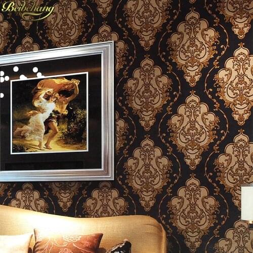 Beibehang papel de parede European luxury purple 3D stereoscopic thick flocking wallpaper Damascus cozy bedroom living room