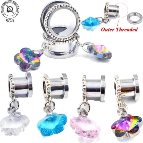 BOG-PAIR Vintage Outer Threaded Glass Plum Dangle Ear Tunnel Expander Ear Stretcher Plug Ear Weight Gauge Body Piercing Jewelry