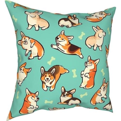 Jolly Corgis In Green Pillow Case Home Decorative Cushion Cover Throw Pillow for Home Polyester Double-sided Printing