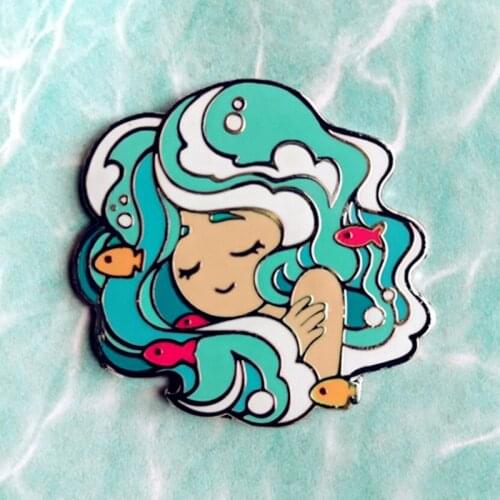 Kawaii Seafoam Beautiful Mermaid Enamel Brooch Pin Backpack Hat Bag Lapel Pins Badges Women Mens Fashion Jewelry Accessories