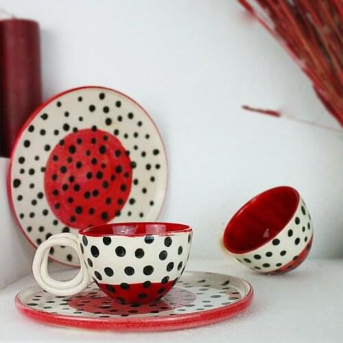 Handmade Design Wonders Figured Ceramic Set of 2 Espresso Cups Turkish Coffee Cup and Saucer Tea Mug Water Glass Cappuccino