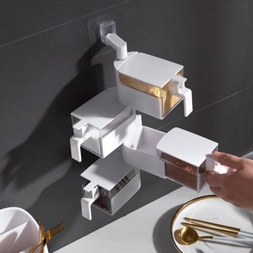 Kitchen Punch-Free Household Storage Seasoning Box Rotatable Wall-Mounted MSG Salt Pot Supplies Seasoning Box