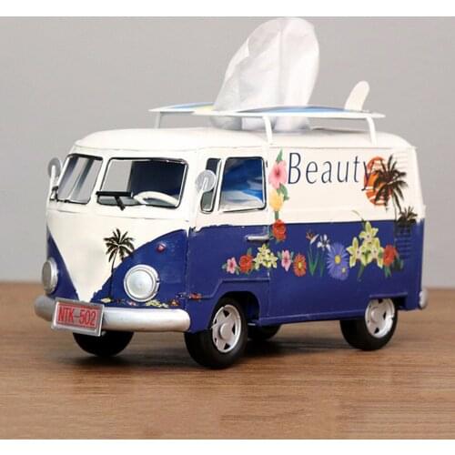 Tissue Box Bus Model Tissue Box Figurines Retro Car Tissue Box Home Decor Decoration Retro Ornaments Living Room Decoration