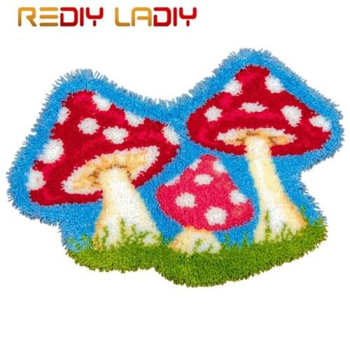 Latch Hook Rug Crocheting Cushion Mat Three Mushroom Tapestry Kits Acrylic Yarn Pre-Printed Canvas DIY Carpet Rug Arts & Crafts