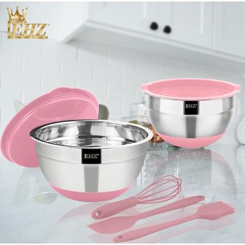 EHZ Mixing bowl Stainless Steel Salad Bowl Set 7PCS With Lid Silicone Non-slip Bottom Vegetable Preserving Bowl Kitchen Baking