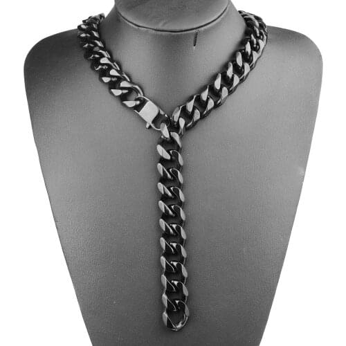 12/15/17/19mm Black Color Stainless Steel Mens Necklace Bracelet Goth Collar Choker Cuban Link Chain Steampunk Style Jewelry