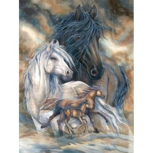 Forest Animals Embroidery Mosaic Horse Family Diamond Painting Kit Bead Picture Wall Paper Rhinestones Drawing Christmas Gift