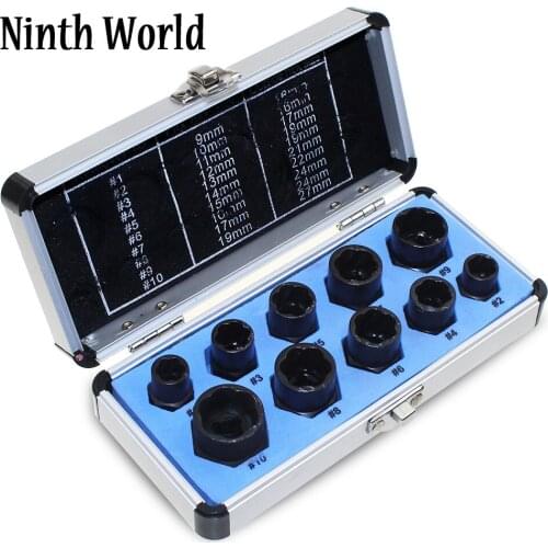 10Pcs/set Bolt Screw Extractor Set Damaged Nut Socket Hand Tools High Low Threading Kit With Box