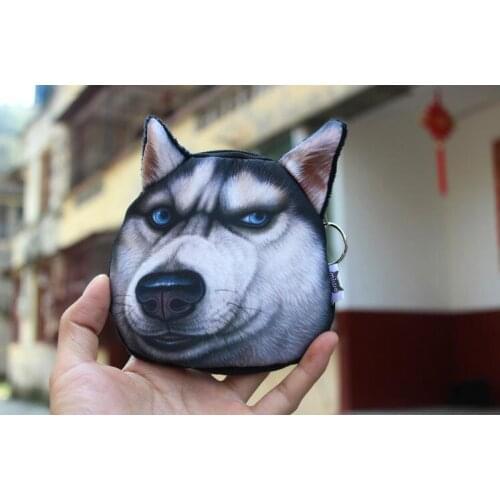 NEW 3D Printing Dog Coin Purses Doge Husky Puppy coin bag Women wallets Plush Zipper bag 20pcs/Lot