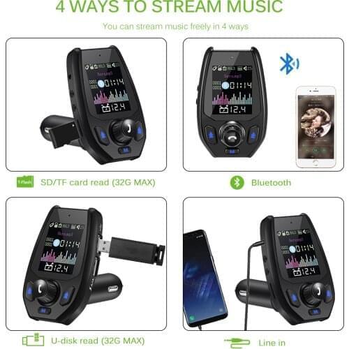 NEW Bluetooth 5.0 5V3.1A FM Transmitter Bluetooth Adapter Battery Voltage Double USB charger with Voice Prompts Modulator