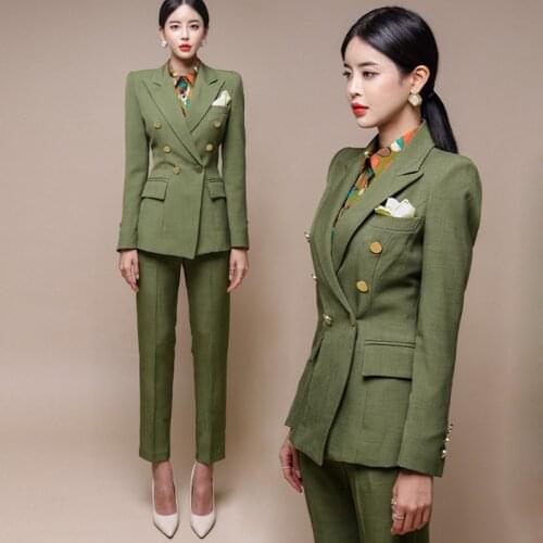 New Runway Fashion 2 Piece Set Women Business Work Wearing Pant Suits Office Lady Set Suits