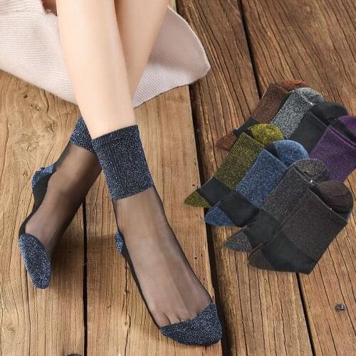 Wholesale New Classic Cotton Sole Comfortable High Quality Woman Harajuku Sheer Breathable Elasticity Glisten Crew Tube Socks