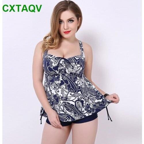 Professional Sexy Print Plus Size 3XL 4XL 5XL Swimwear High Elastic Two-piece Suit Slim Wire Free With Chest Pad Swimsuit