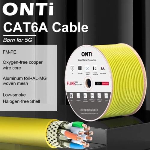 ONTi CAT6A Network Cable S/FTP 23AWG 4PR LSZH 10Gbps 500MHz Double Shielded Oxygen-free Copper LSZH Supports FTTH Ethernet Cable