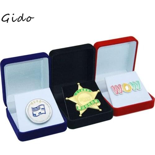 Jewelry Brooch Storage School Emblem Holder Case Badge Medal Packaging Box Flocking Commemorative Coin Collection Organizer