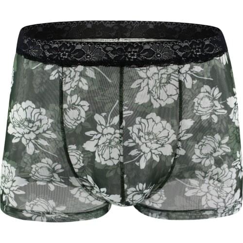 Mens Underwear Boxer Men Ice Silk Lace Boxers Hombre Print Cuecas Masculina Boxershorts Man Low RIse U Pouch Panties Homme