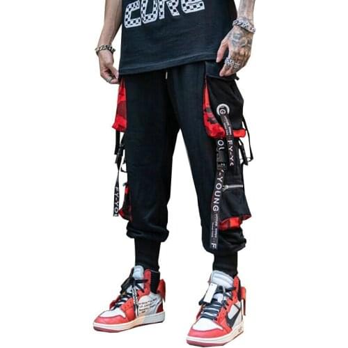 Streetwear Men Street Style Fashion Pants Newest Ribbon Black Harem Pants Ribbons Hip Hop Men Casual Sweatpants Joggers Pants