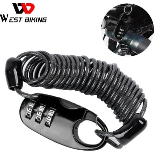 WEST BIKING Bicycle Lock Anti-theft Mini Helmet Lock Motorcycle Cycling Scooter 3 Digit Combination Password Safety Cable Lock