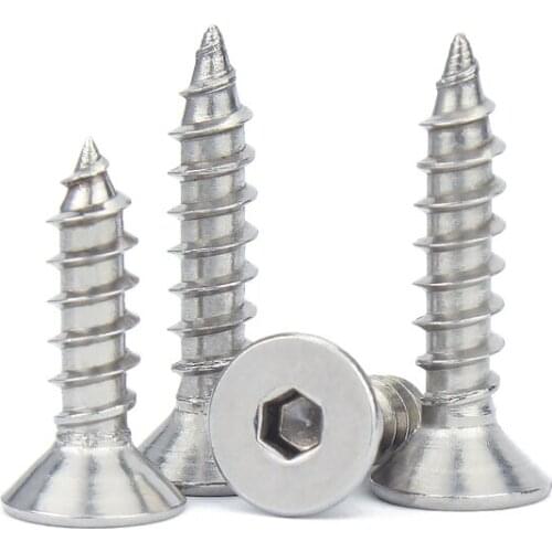 304 Stainless Steel Inner Hex Screws Flat Countersuck Head Hexagon Socket Machine Screw Bolt Fastening Nail M3 M4 M5 M6