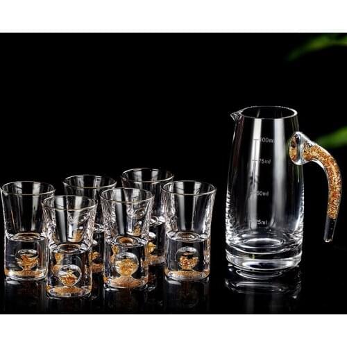 High Quality Vodka Wine Glass Pot Spirit Wine Glass Cup 100ML Hip Flask Gold Foil Crystal Glass Gift Wine Set Wine Dispenser