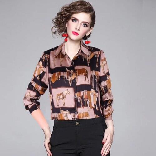 2021 Spring Summer European American Animal Print Chiffon Women Long Sleeve Shirt Neck Retro Fashion Girl Clothes