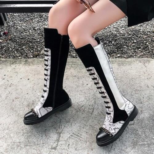 2020 new shoes tie Knee Boots Martin boots locomotive boots womens shoes fashion snake pattern boots