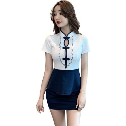 Skirts Sets Summer Dress Club Outfits For Women Mini Skirt New Chinese Style Embroidery Work Clothes Massage Spa Foot Bath