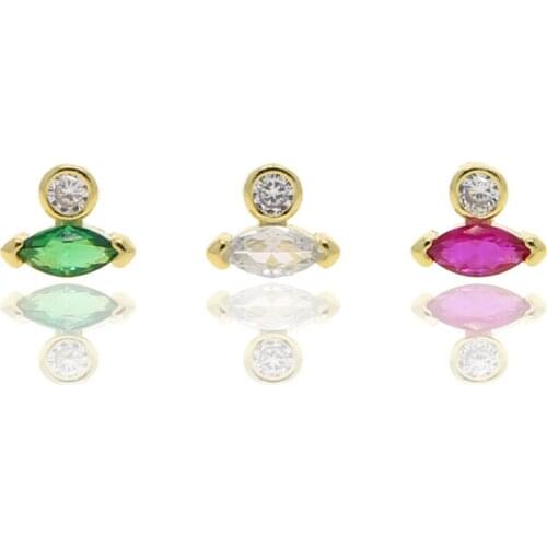 Wholesale Delicate 925 sterling silver green red white cz paved eye shape rainbow crystal women Mini Small stud earrings jewelry