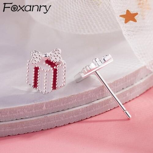Foxanry Prevent Allergy 925 Sterling Silver Stud Earrings for Women New Fashion Cute Sweet Party Fine Jewelry Christmas Gifts