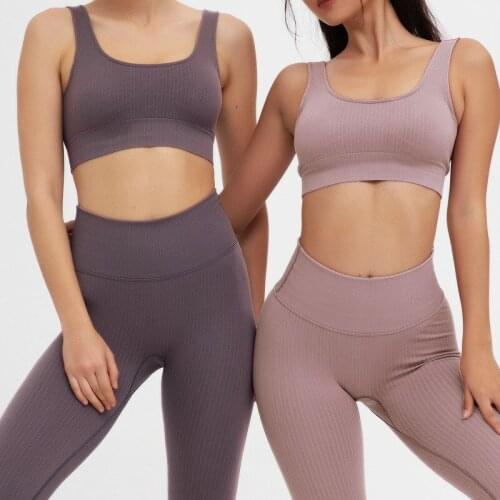 Womens Nylon Environmental Yoga Suit Professional Running Seamless Fitness Clothing Bra Pants Sportswear Two Piece Set