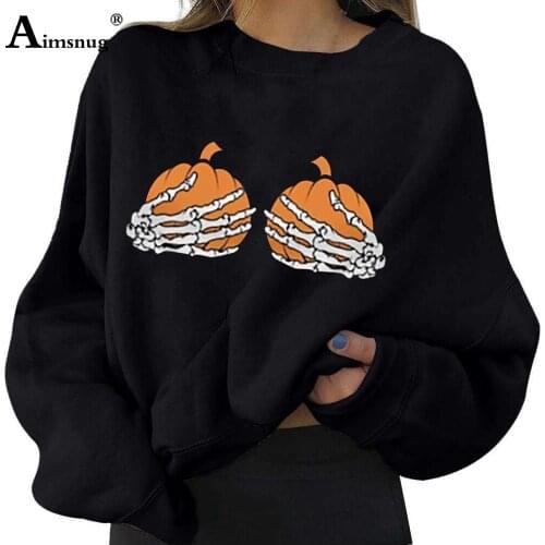 Plus size 3xl Women Casual Loose Sweatshirt Model Bone Pumpkin Halloween Print Womens Top 2020 Autumn Holiday Sweatshirts Femme