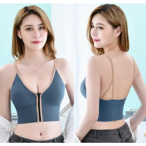 Women crop tops slim fit spaghetti strap tanke top women built in bra off shoulder sleeveless versatile camisole zipper top