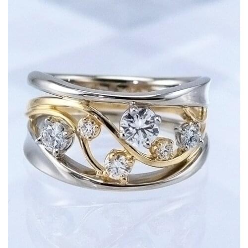 Modyle Two Tone Gold Silver Color Finger Ring for Women Fashion Shape Cubic Zirconia Lady Wedding Engagement Ring Hot Jewelry