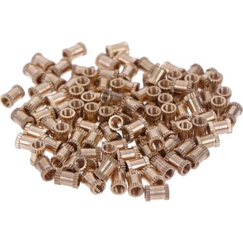 100pcs/lot M3x6mm Threaded Round Brass Knurl Thread Insert Nuts Brass Tone Nuts