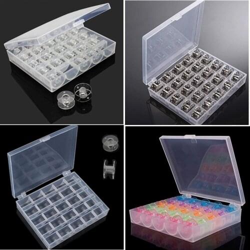 25Pcs Sewing Machine Bobbins Spools Colored Metal Bobbins Box Plastic Storage Box For Home Sewing Accessories Tools 2518P