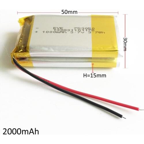 3.7V 2000mAh 153050 Lithium Polymer Li Po Rechargeable Battery Cells For DVD PAD Camera tablet pc power bank PSP GPS laptop GPS