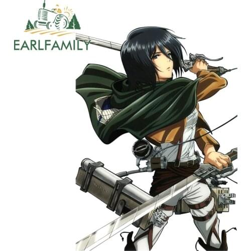 EARLFAMILY 13cm x 9.7cm Anime Car Sticker for Attack On Titan Laptop Vehicle Window Vinyl Mikasa Cartoon Art Wall Car Decal