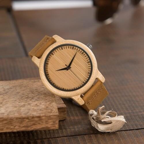 BOBO BIRD Mens Bamboo Watches Luxury Brand Genuine Leather Strap Analog Wood Quartz Watch Casual Watches ladies Wristwatch C-A09