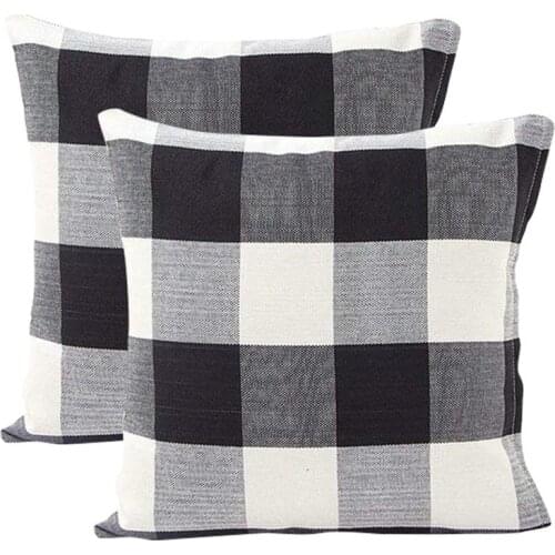 Black White Retro Checkers Plaids Cotton Linen Square Throw Pillow Cover Decorative Cushion Cover Pillowcase Cushion Case, Set o