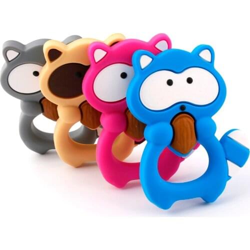 Lets Make10pc Baby Silicone Teether Raccoon BPA Free Colorful Raccoon Teether Handmade DIY Necklace Pendant Baby Teether Toys