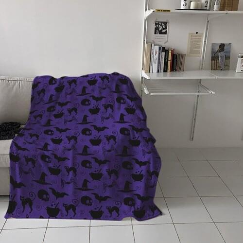 Halloween Skull Black Cat Home Blanket High Quality Bedroom Living Room Sofa Blanket Lounge Hotel Travel Portable Soft Blanket