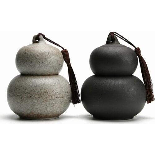 Two-pound gourd tea pot ceramic sealed pot rough pottery retro double creative tea pot storage tank Tea Caddies Teaware