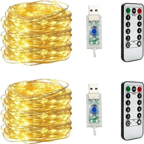20/50/100 LED Copper Wire String Lights USB Plug-in Fairy Lights with Remote 8 Modes Lights Waterproof Remote Control Timer