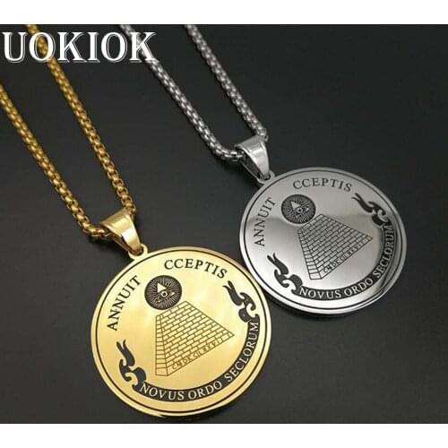Hip Hop All Seeing Eye of Providence Pendant Necklace For Men/Women Gold Color Stainless Steel Coin Necklaces Masonic Jewelry