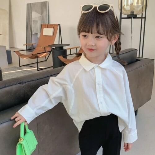 Girls Cotton Loose Long-sleeved Bottoming White Shirt 2-6 Years Old Girls Casual Tops Fashion Lapel White Shirt Kids Clothing