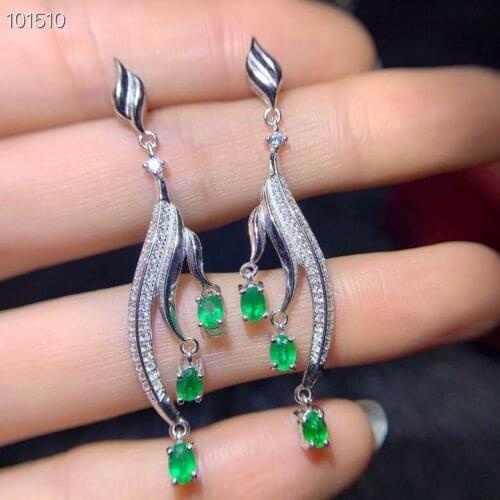 Emerald earring Free shipping Natural real emerald 925 sterling silver earrings