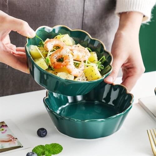 Nordic Green Ceramic Phnom Penh Fruit Salad Bowl Snack Candy Biscuit Rice Soup Instant Noodle Bowl Dinnerware Kitchen Tableware